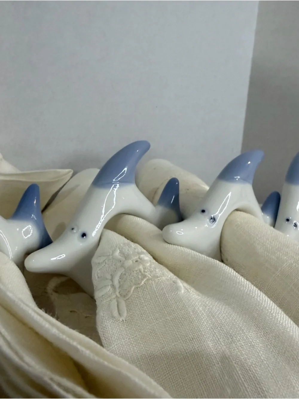 Vintage Dolphin Napkin Rings Set of 4 Ceramic Japan Coastal Beach Nautical Decor